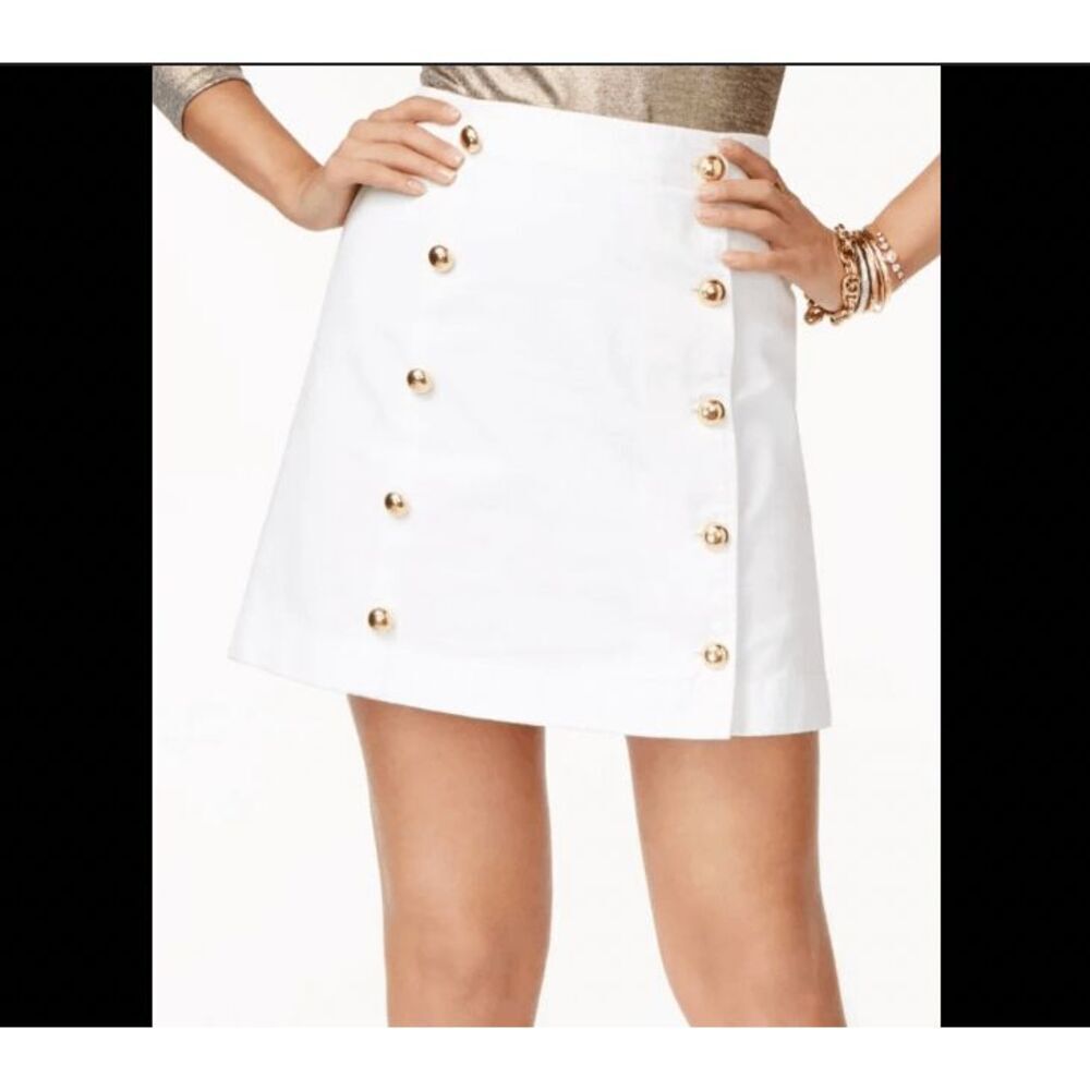 Michael Kors White Nautical Sailor Mini Skirt Gold Buttons 8 - Picture 1 of 10